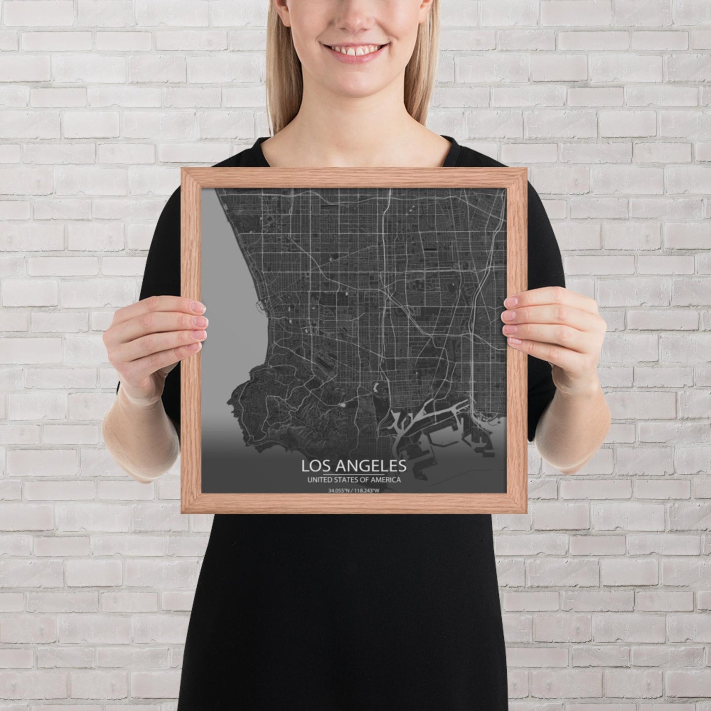 Los Angeles Dark Grey Framed Map
