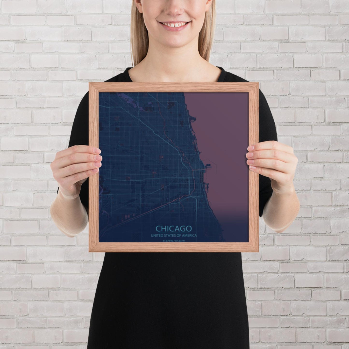 Chicago Blue and Purple Framed Map