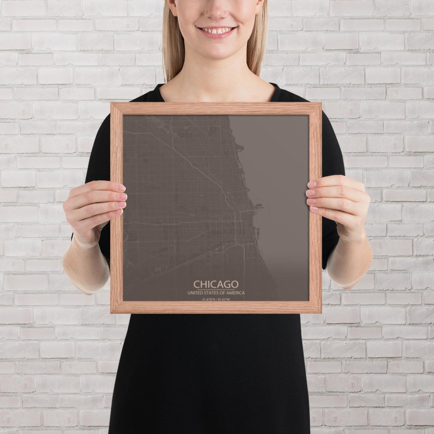 Chicago Brown and Grey Framed Map