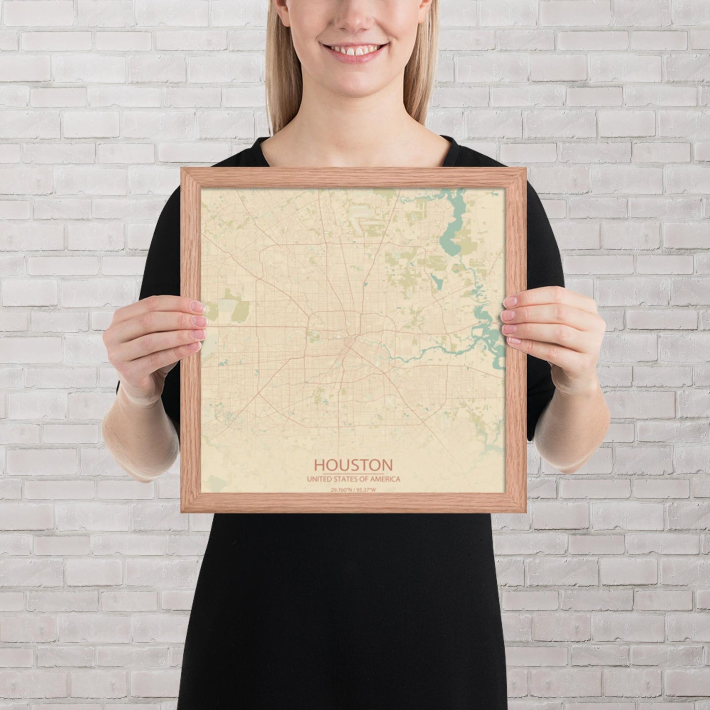 Houston Vintage Style Framed Map