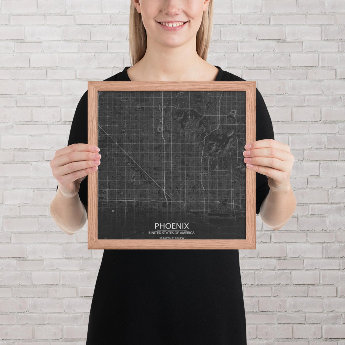 Phoenix Dark Grey Framed Map
