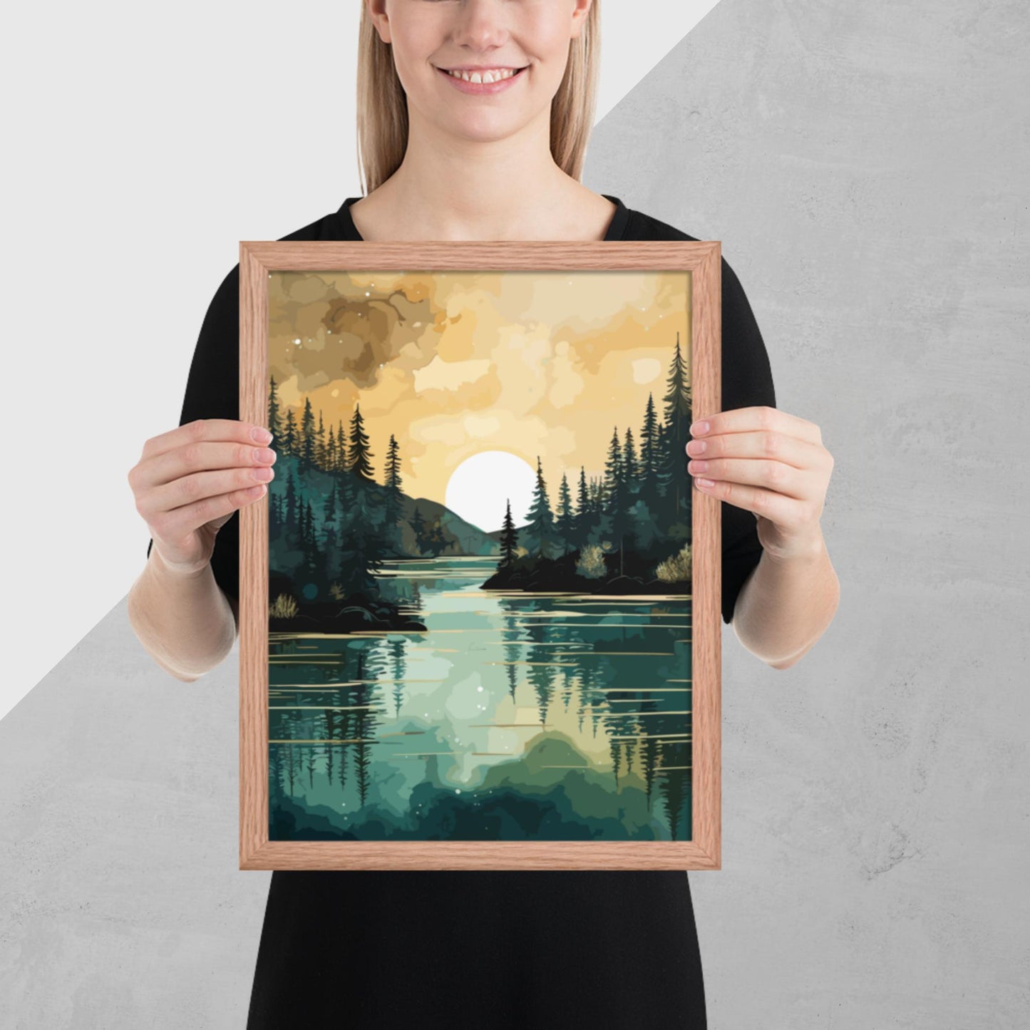 Forest Lake Sunset Framed Poster