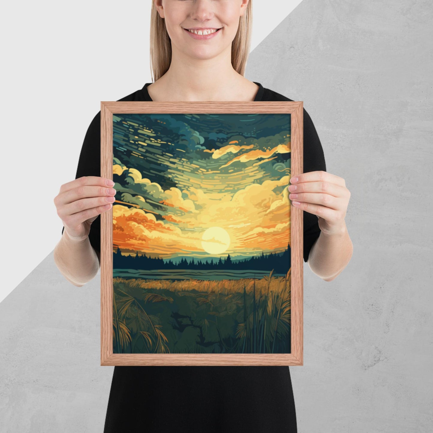 Crop Field Sunset Framed Poster
