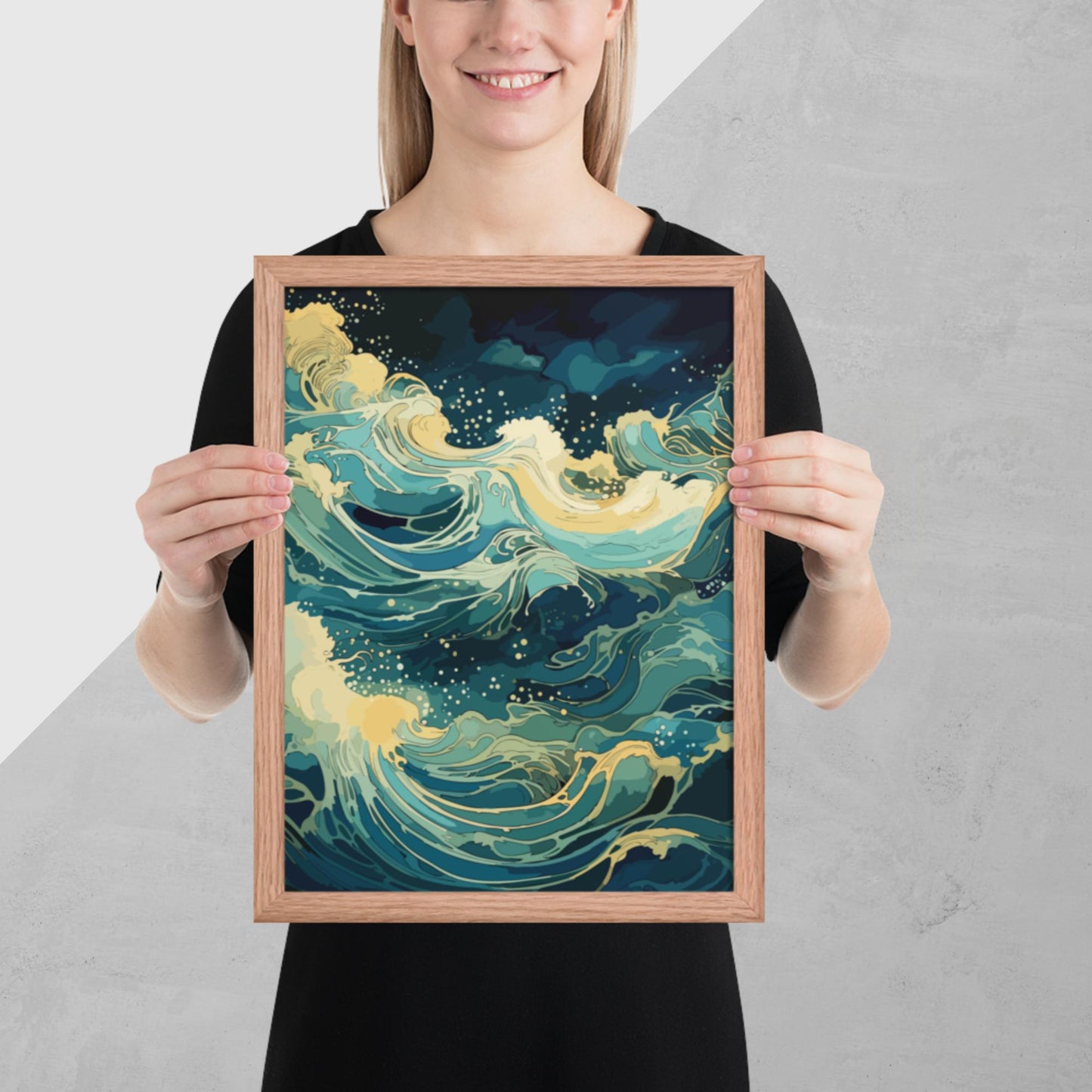 Nighttime Ocean Waves Framed Poster