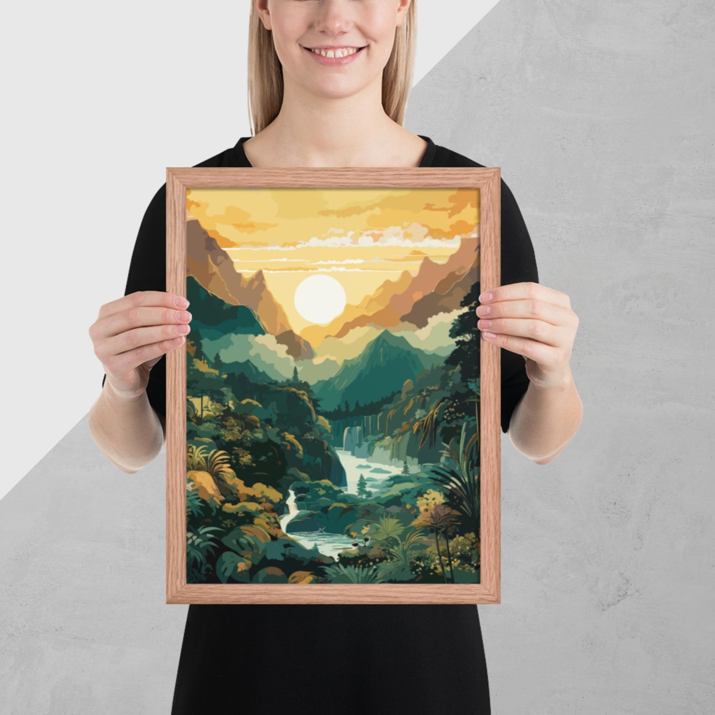 Mountainous Rainforest River Framed Poster