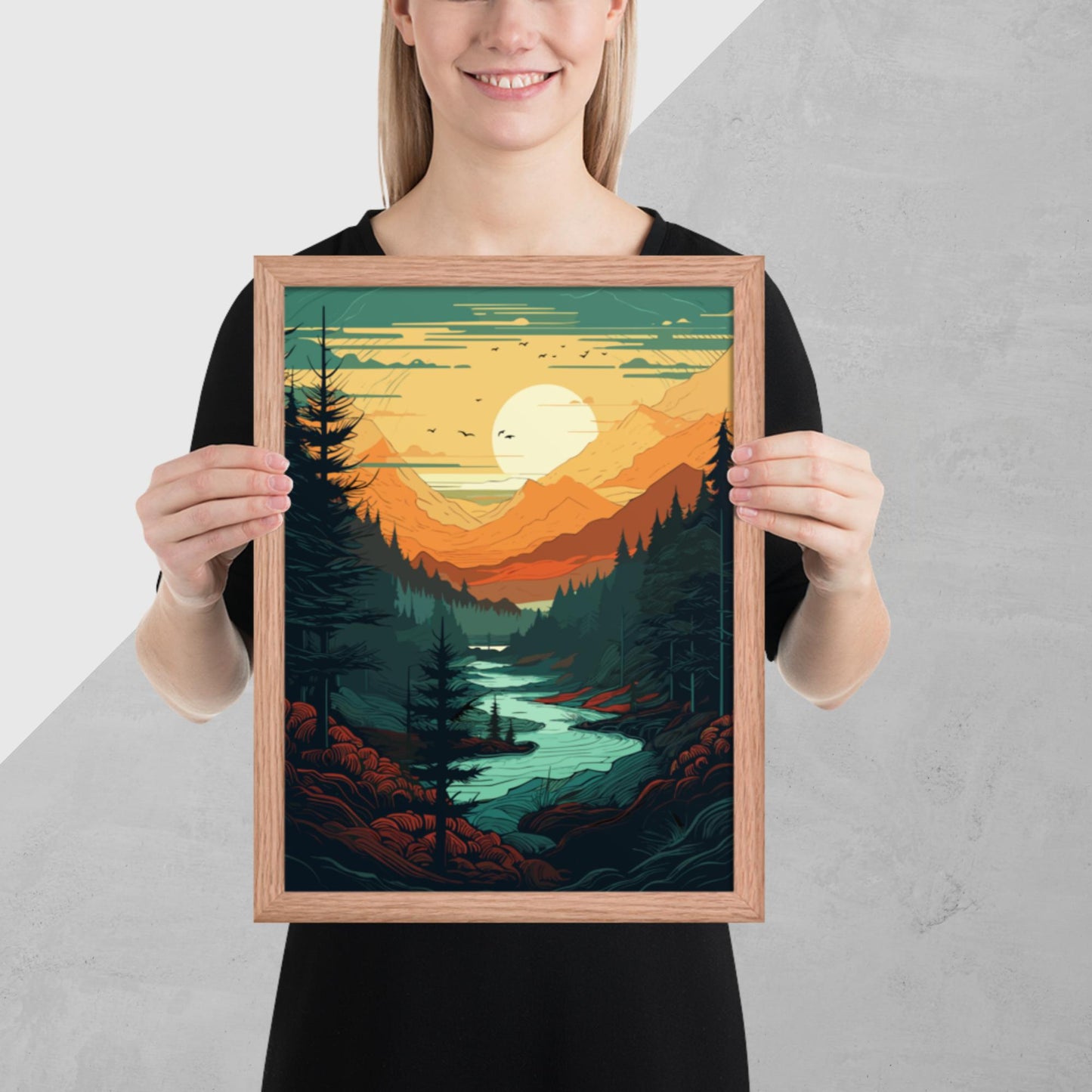 Forest River Sunset Framed Poster