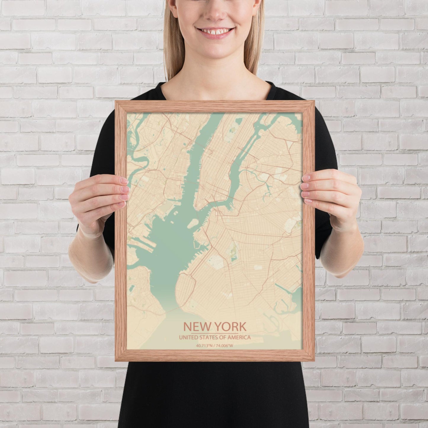 New York Vintage Style Framed Map