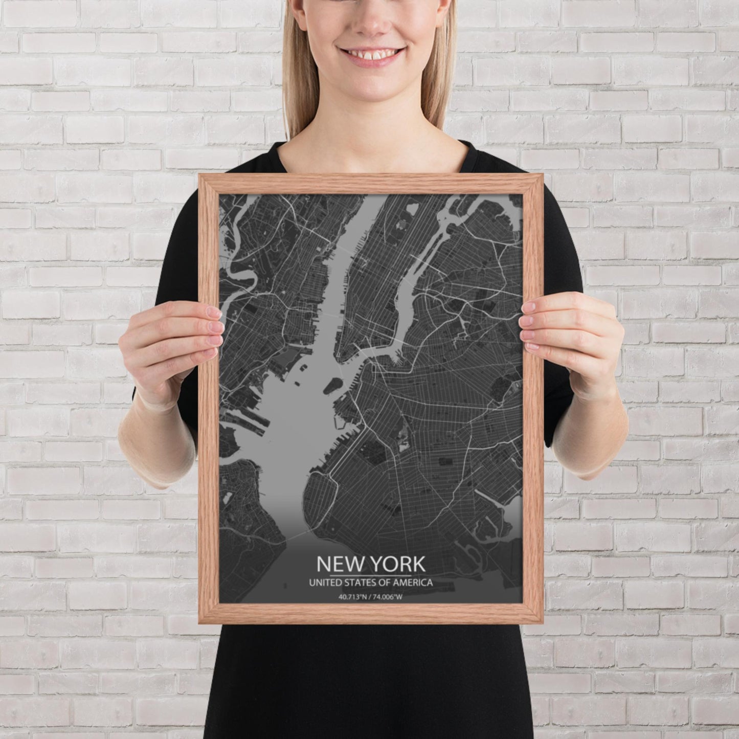 New York Dark Grey Framed Map