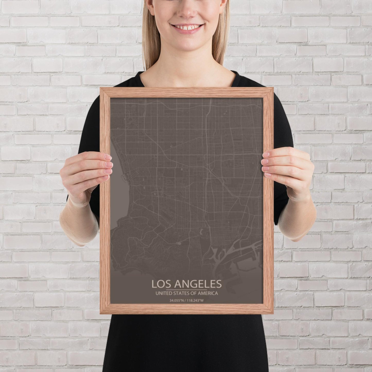 Los Angeles Brown and Grey Framed Map