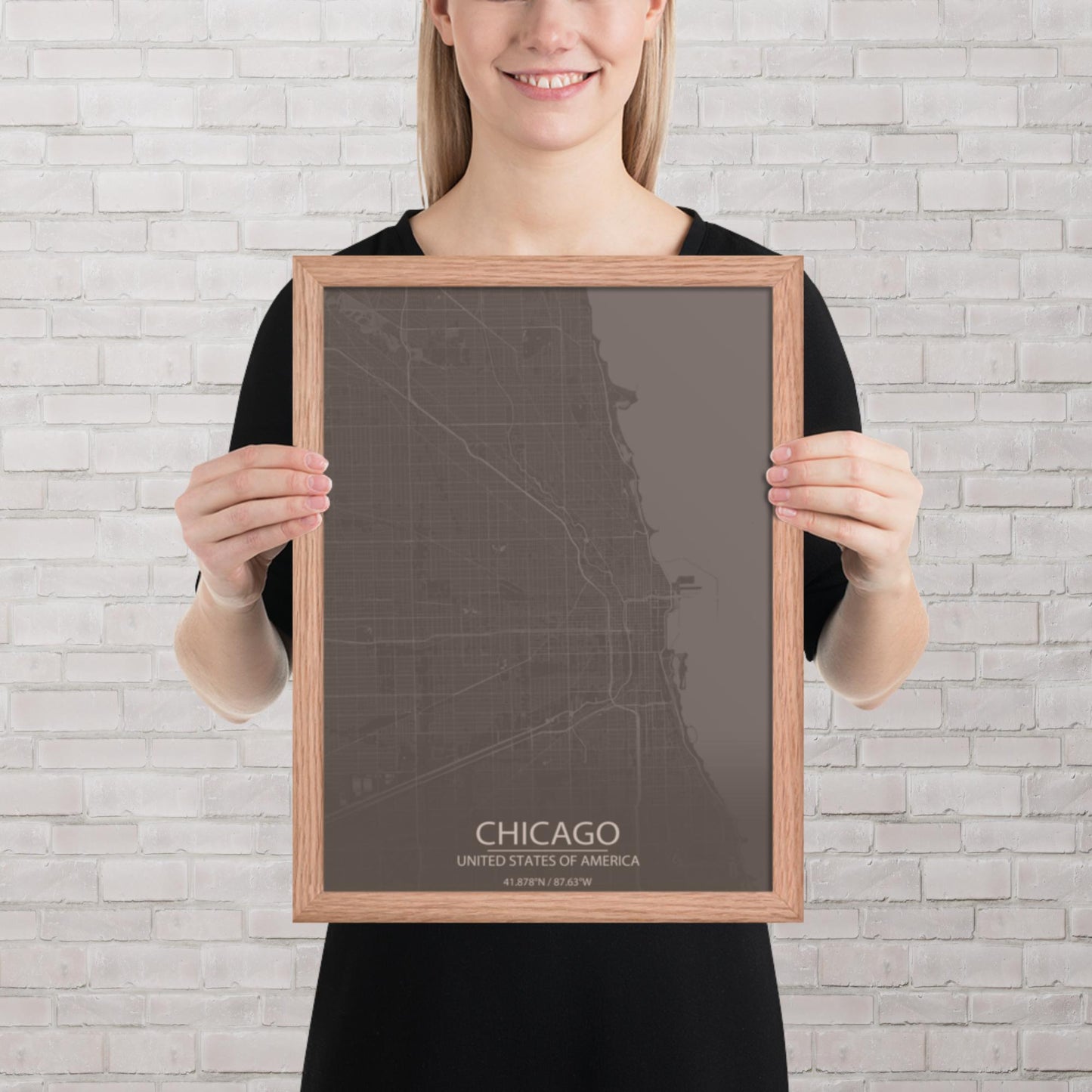 Chicago Brown and Grey Framed Map