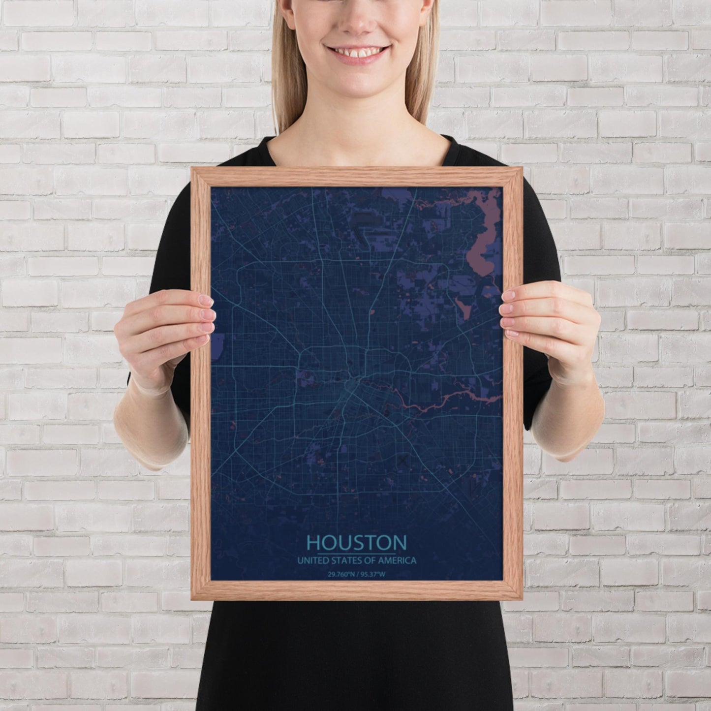 Houston Blue and Purple Framed Map