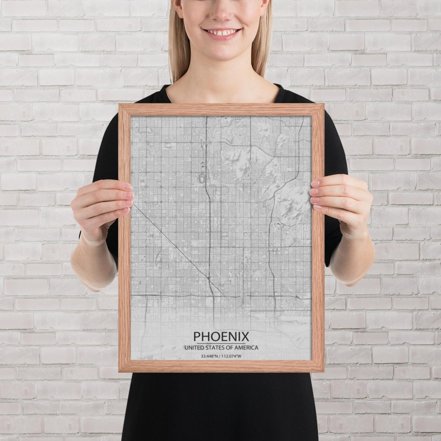 Phoenix Light Grey Framed Map