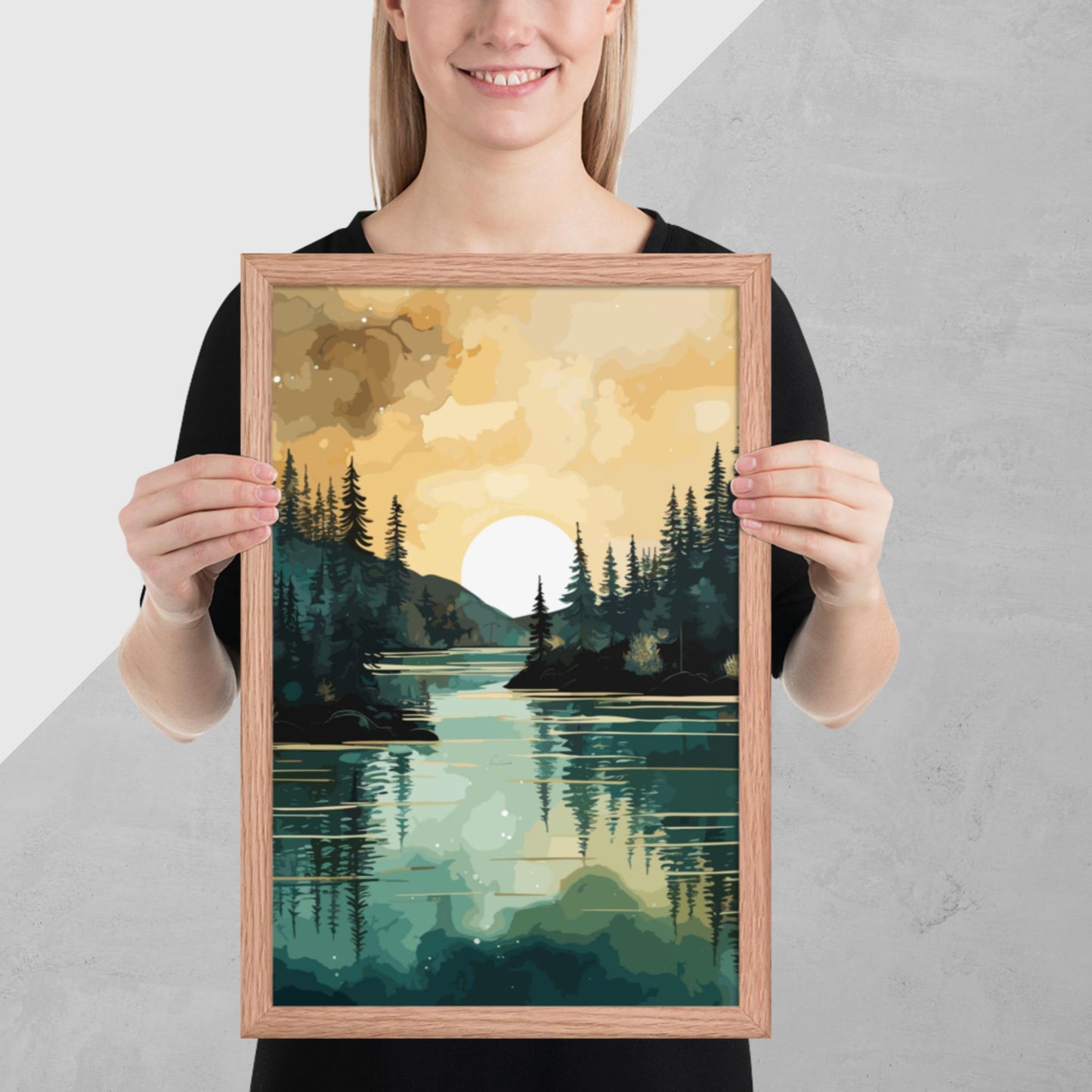 Forest Lake Sunset Framed Poster
