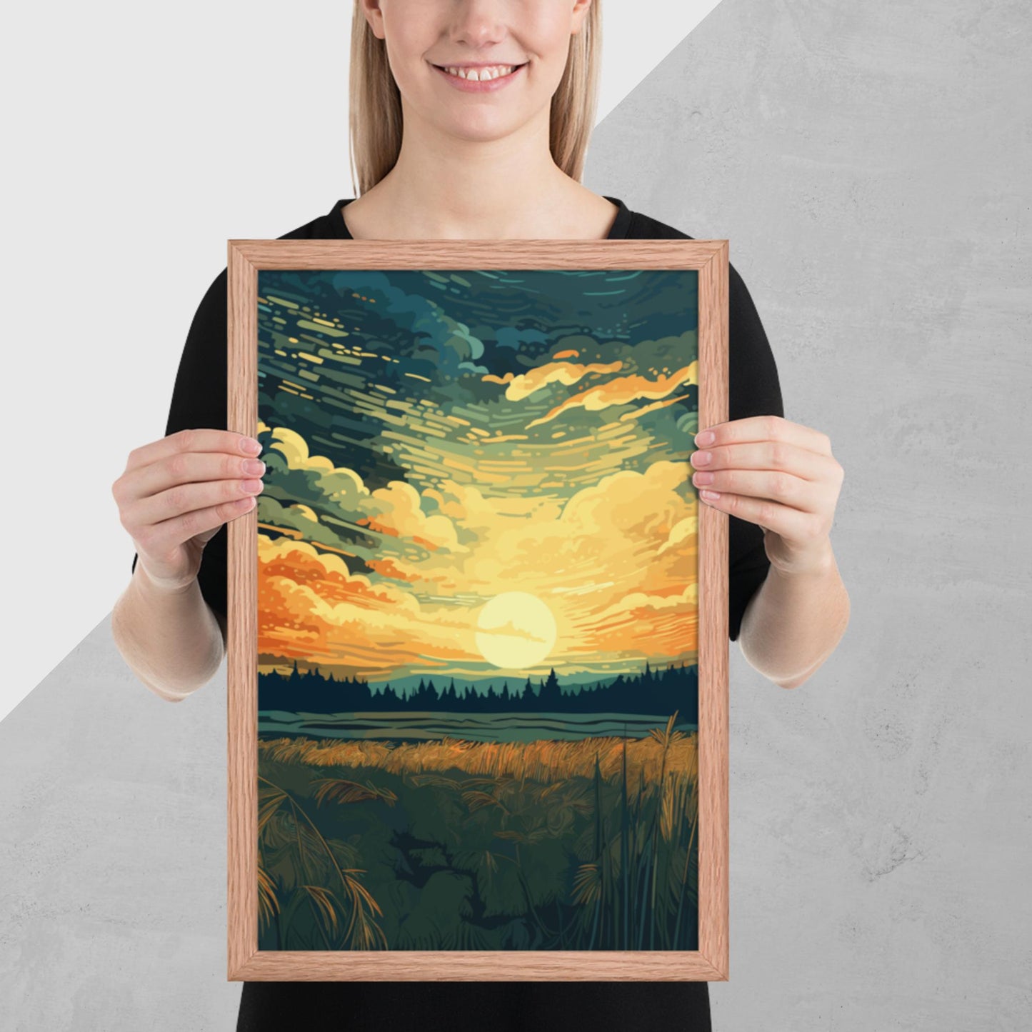 Crop Field Sunset Framed Poster