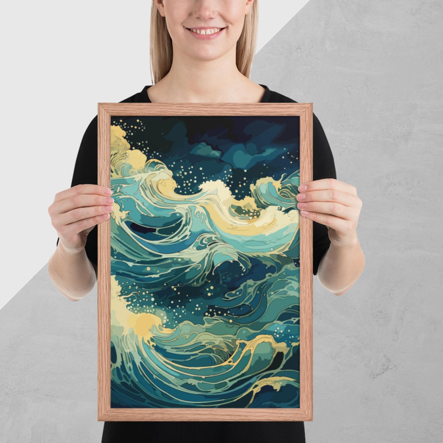Nighttime Ocean Waves Framed Poster