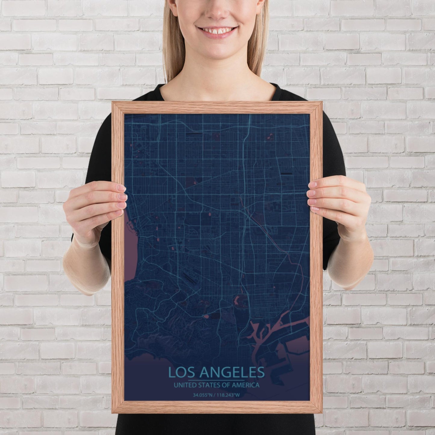 Los Angeles Blue and Purple Framed Map