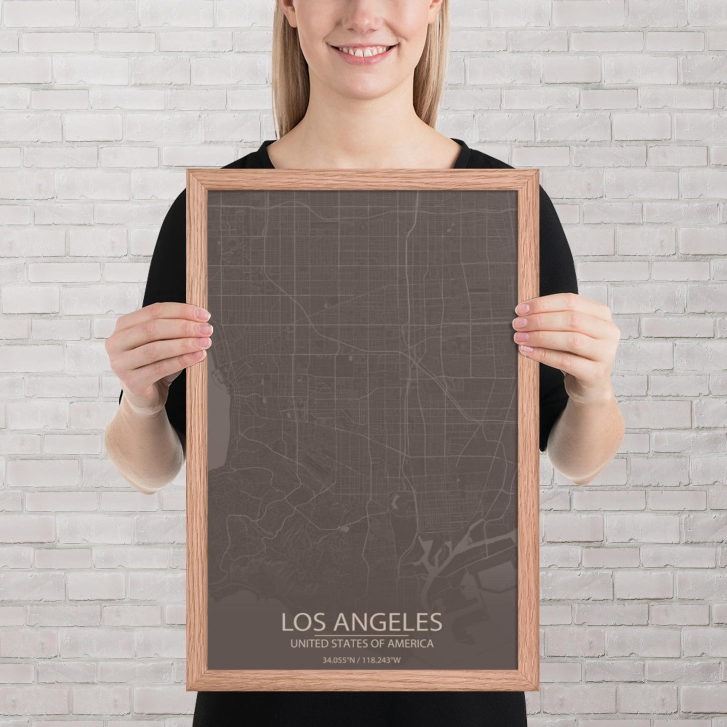 Los Angeles Brown and Grey Framed Map