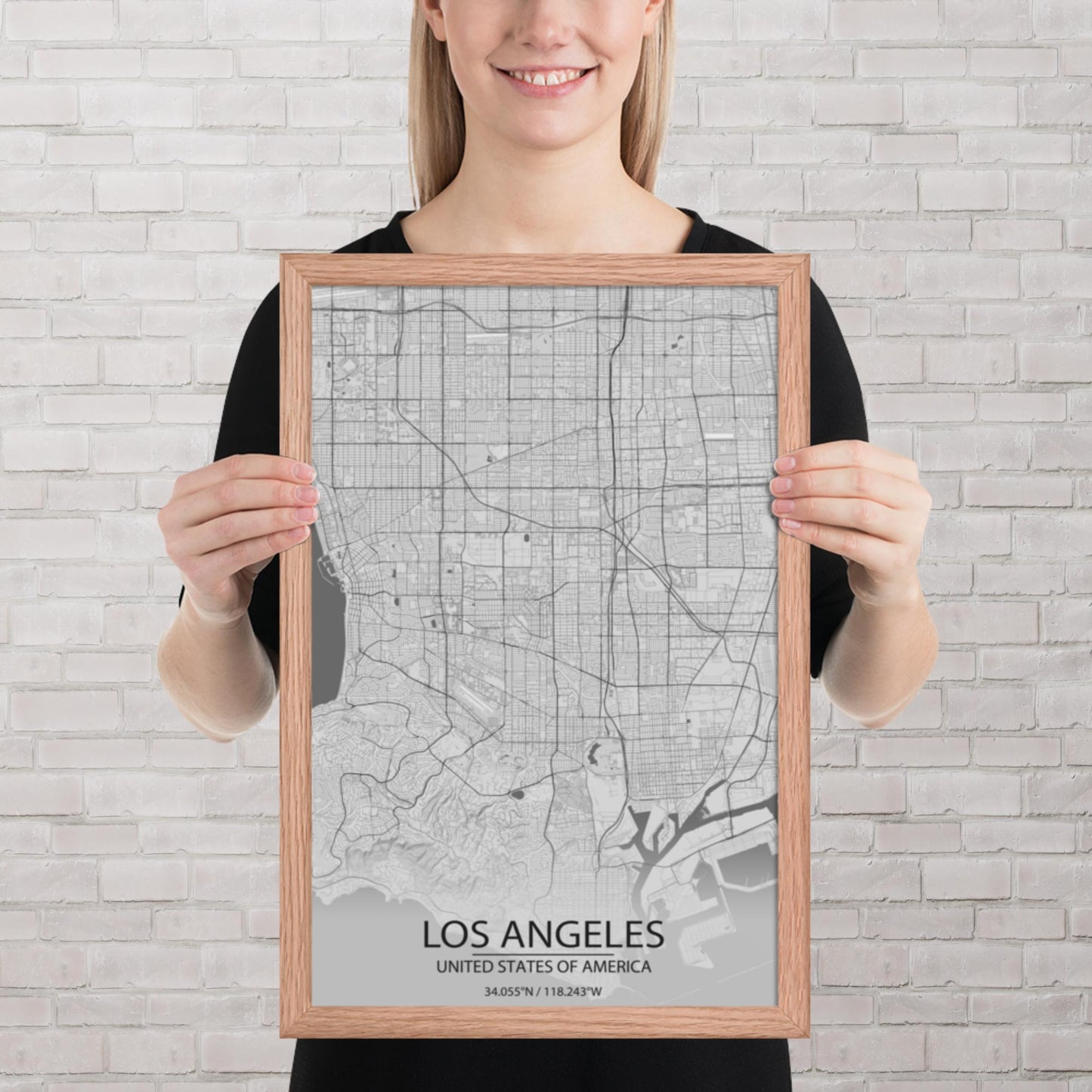 Los Angeles Light Grey Framed Map
