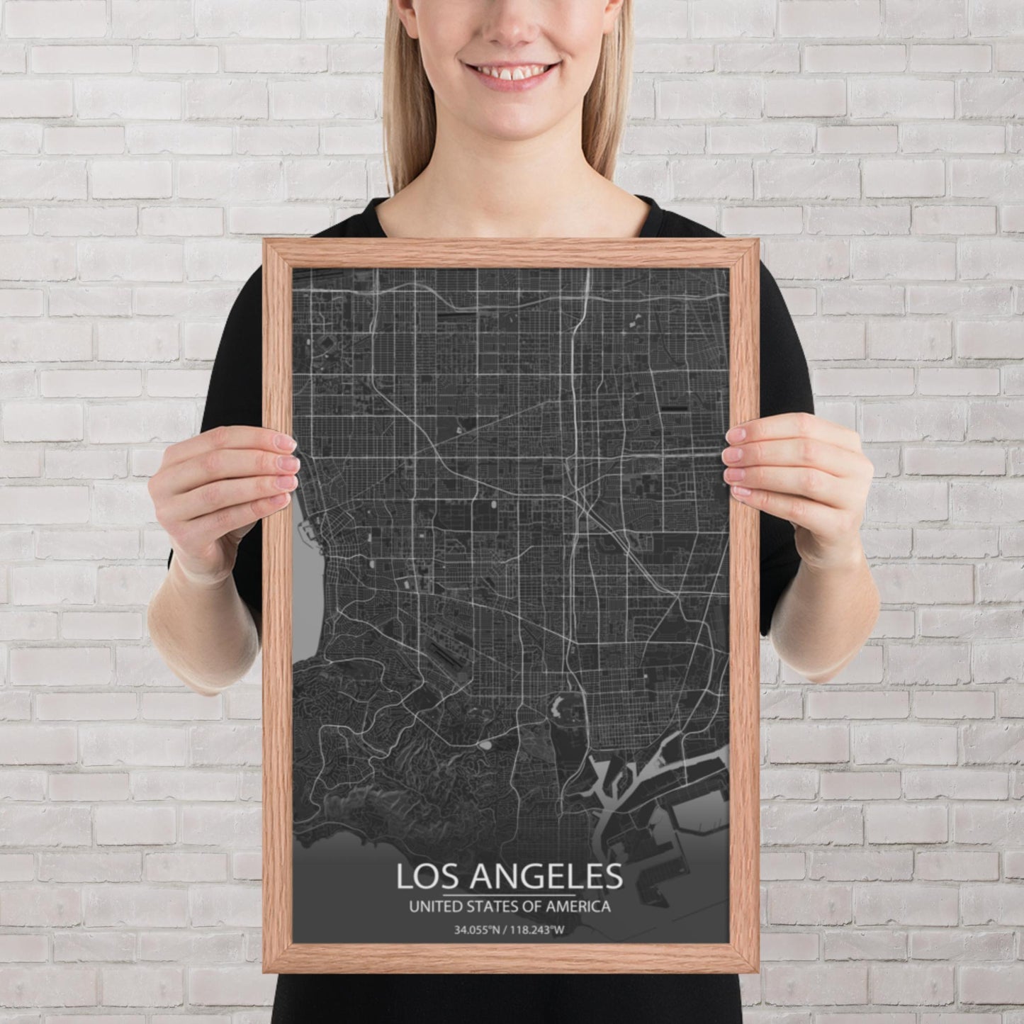 Los Angeles Dark Grey Framed Map