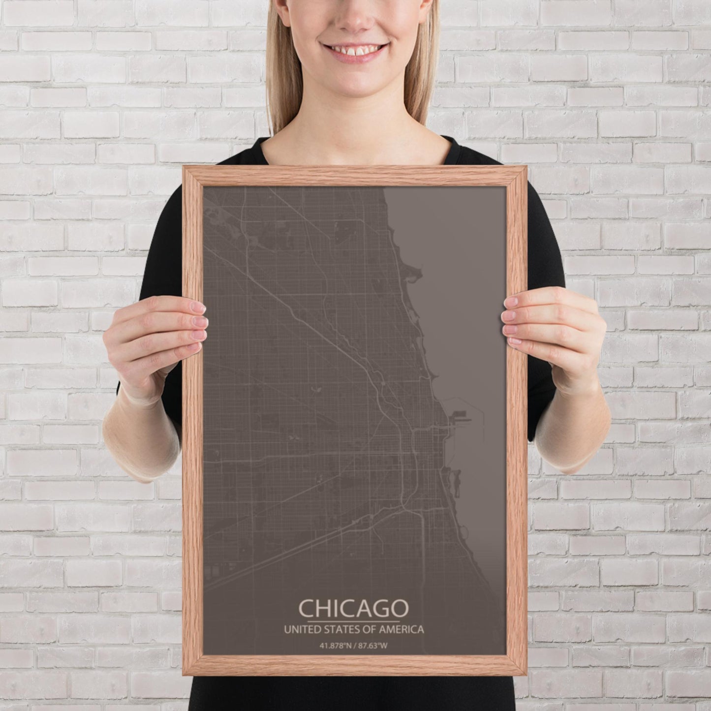 Chicago Brown and Grey Framed Map
