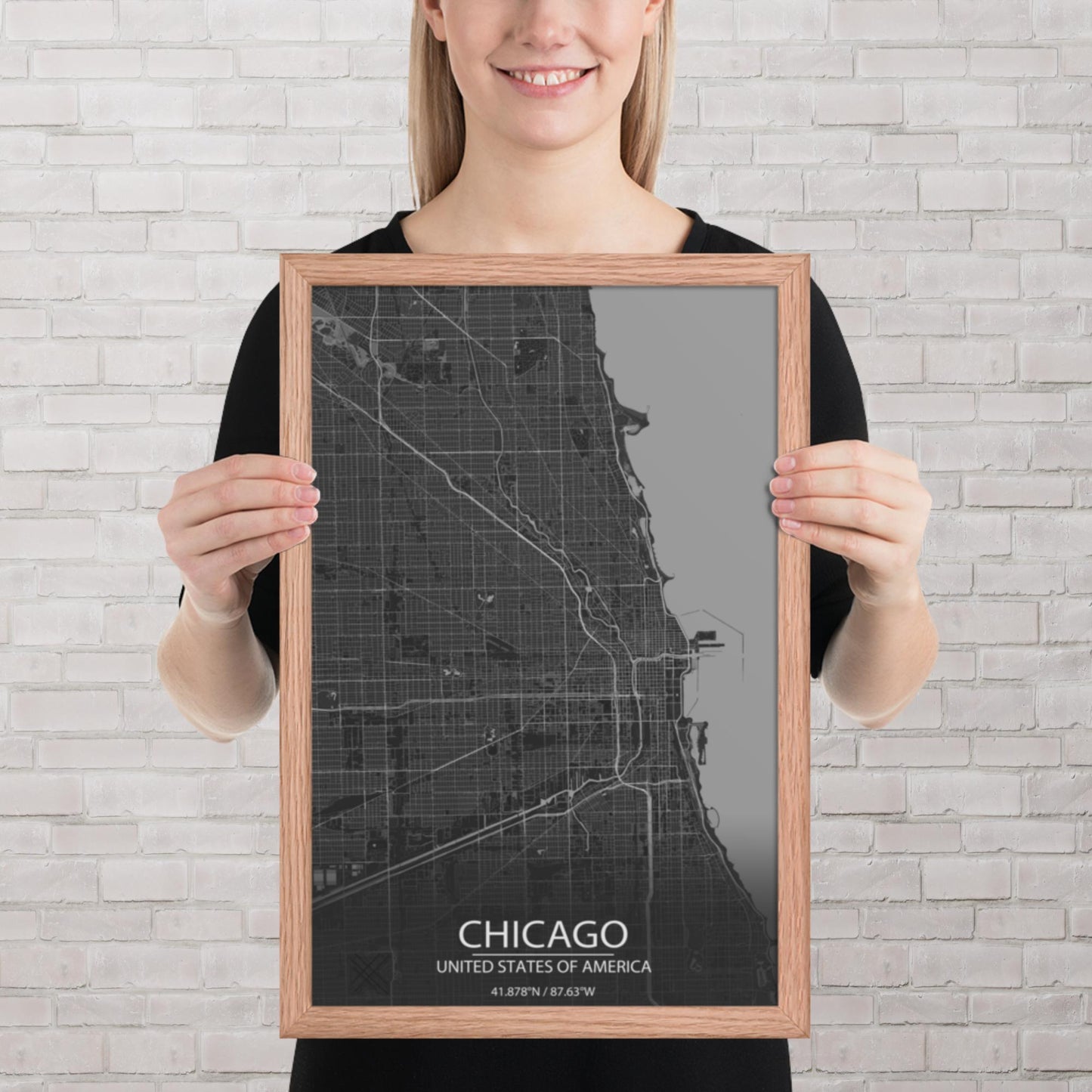 Chicago Dark Grey Framed Map