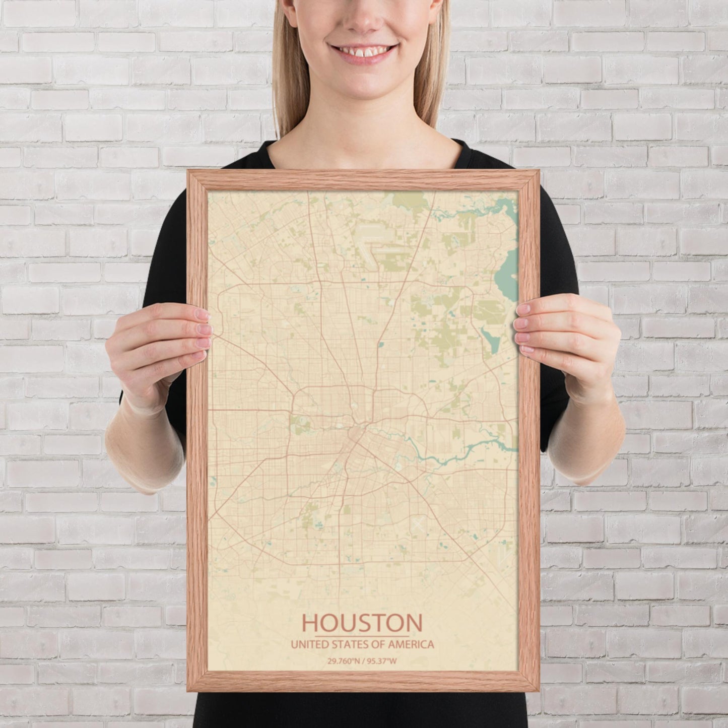 Houston Vintage Style Framed Map