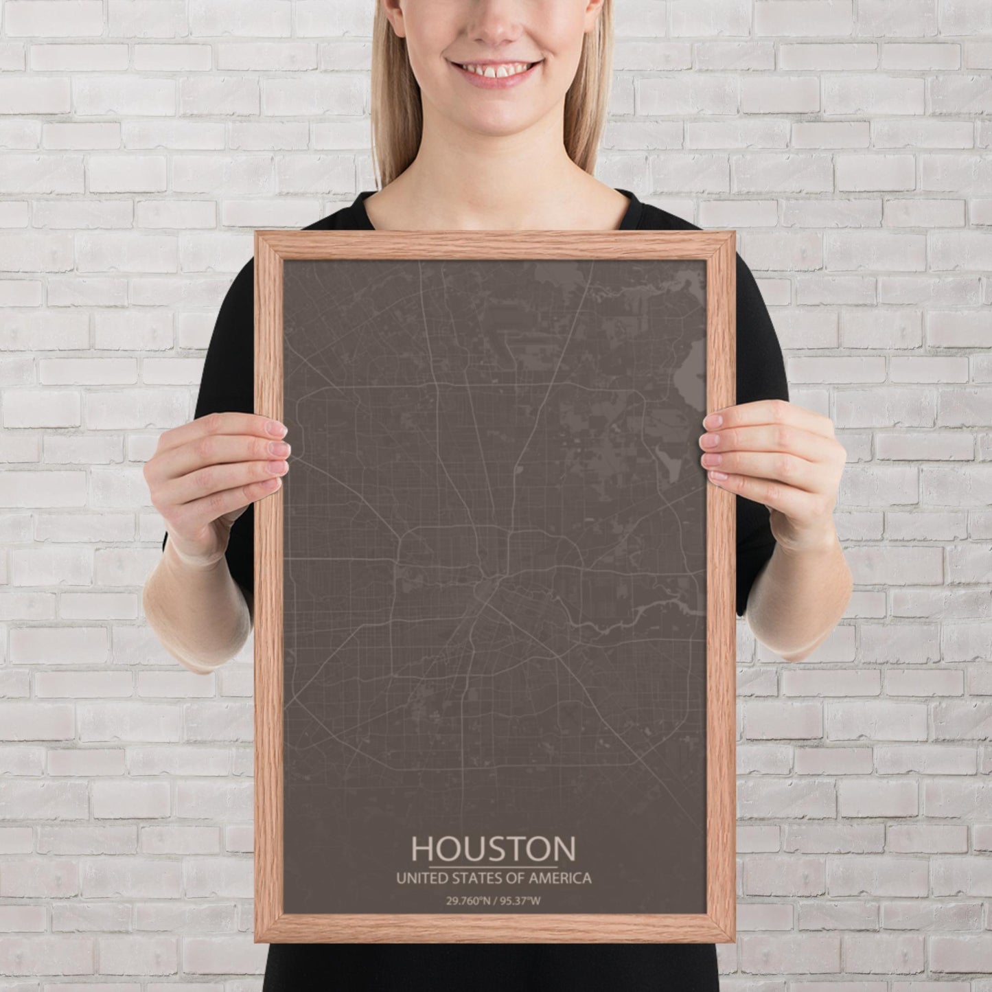 Houston Brown and Grey Framed Map