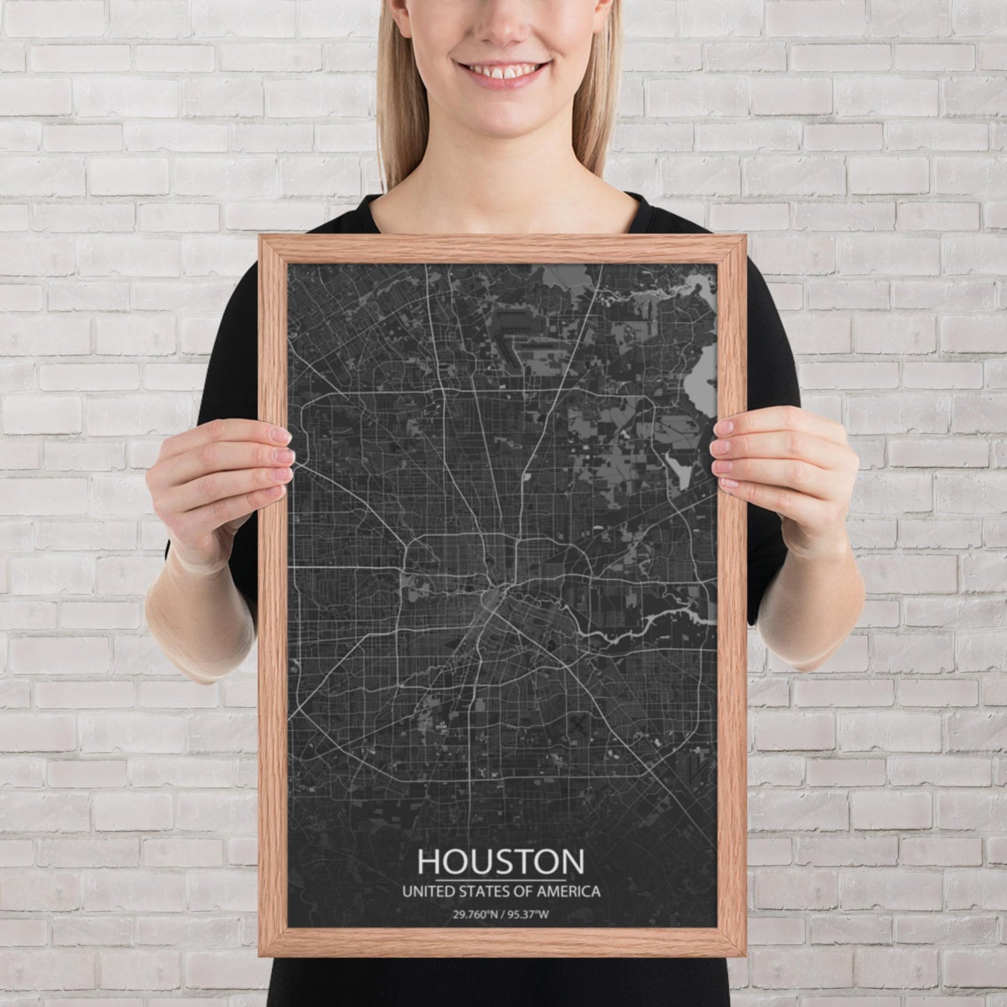 Houston Dark Grey Framed Map