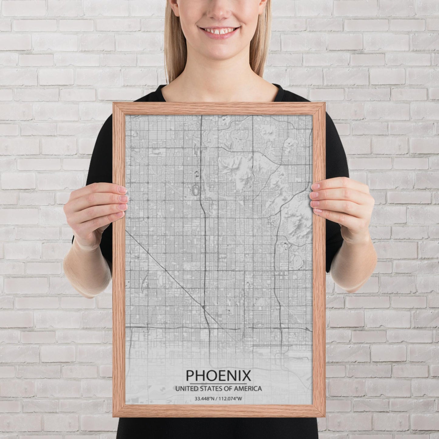 Phoenix Light Grey Framed Map