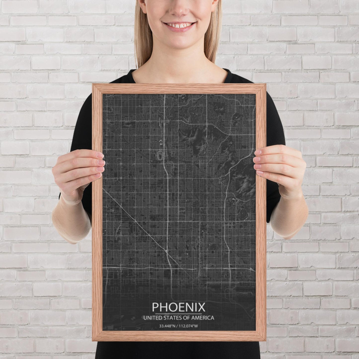 Phoenix Dark Grey Framed Map