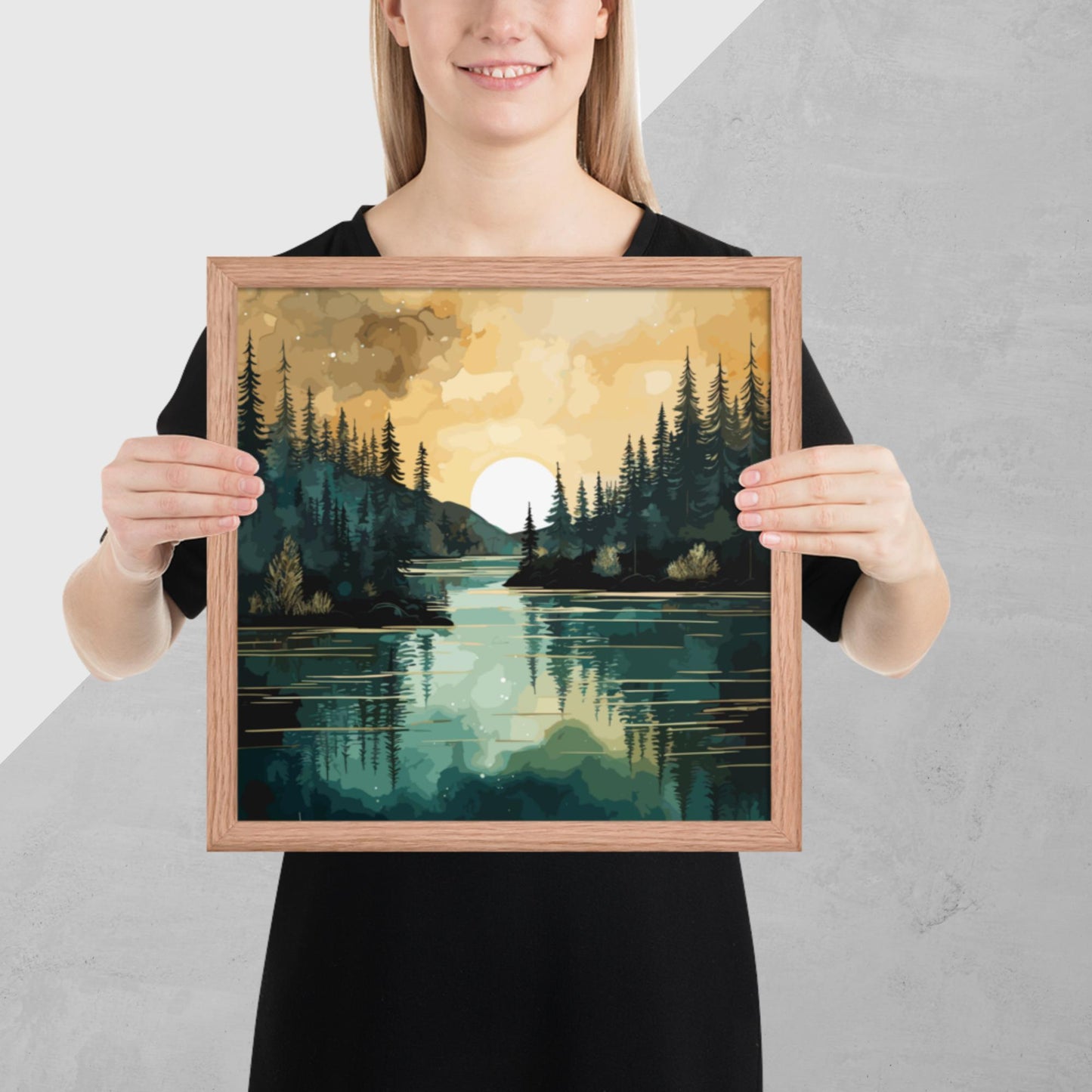 Forest Lake Sunset Framed Poster
