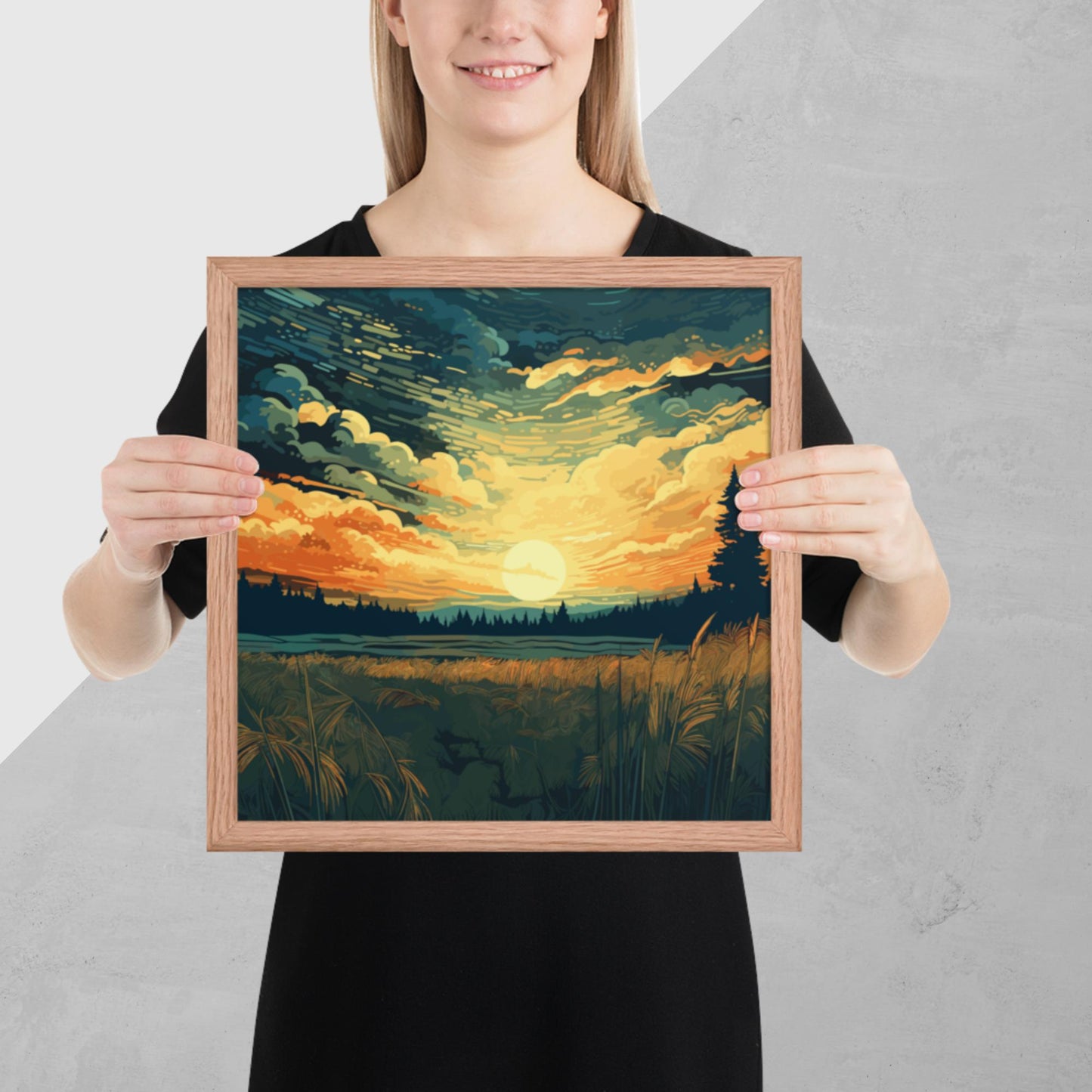 Crop Field Sunset Framed Poster
