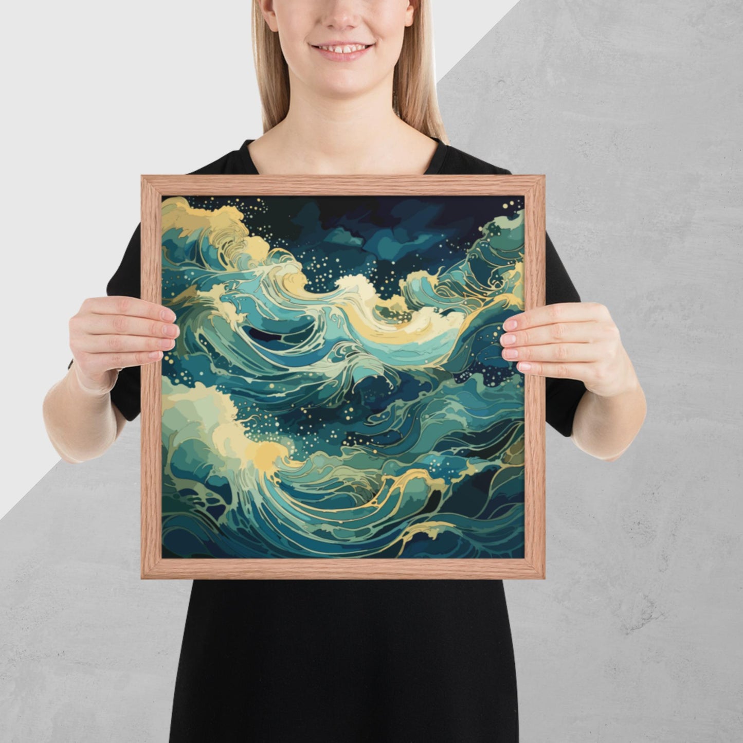 Nighttime Ocean Waves Framed Poster