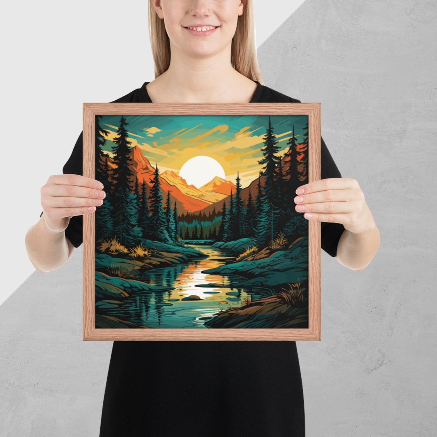 Forest Mountain River Framed Poster