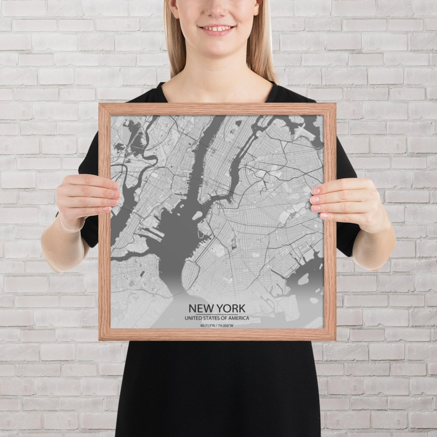 New York Light Grey Framed Map