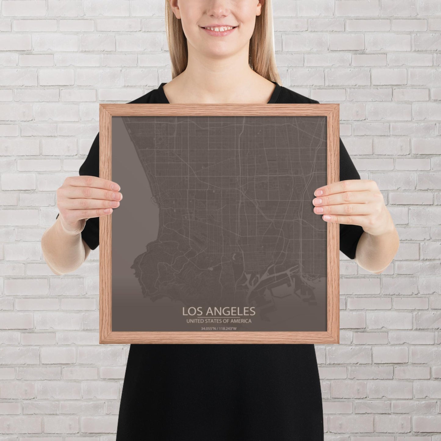 Los Angeles Brown and Grey Framed Map