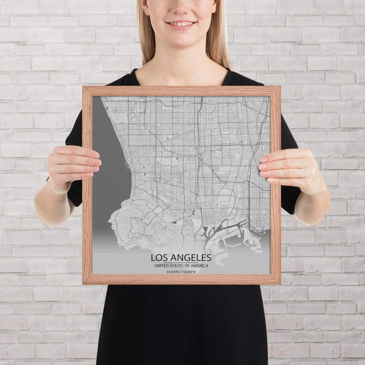Los Angeles Light Grey Framed Map