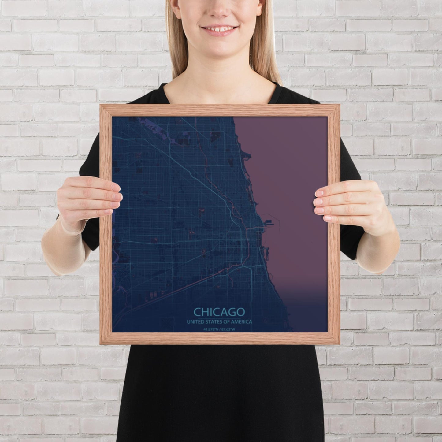 Chicago Blue and Purple Framed Map