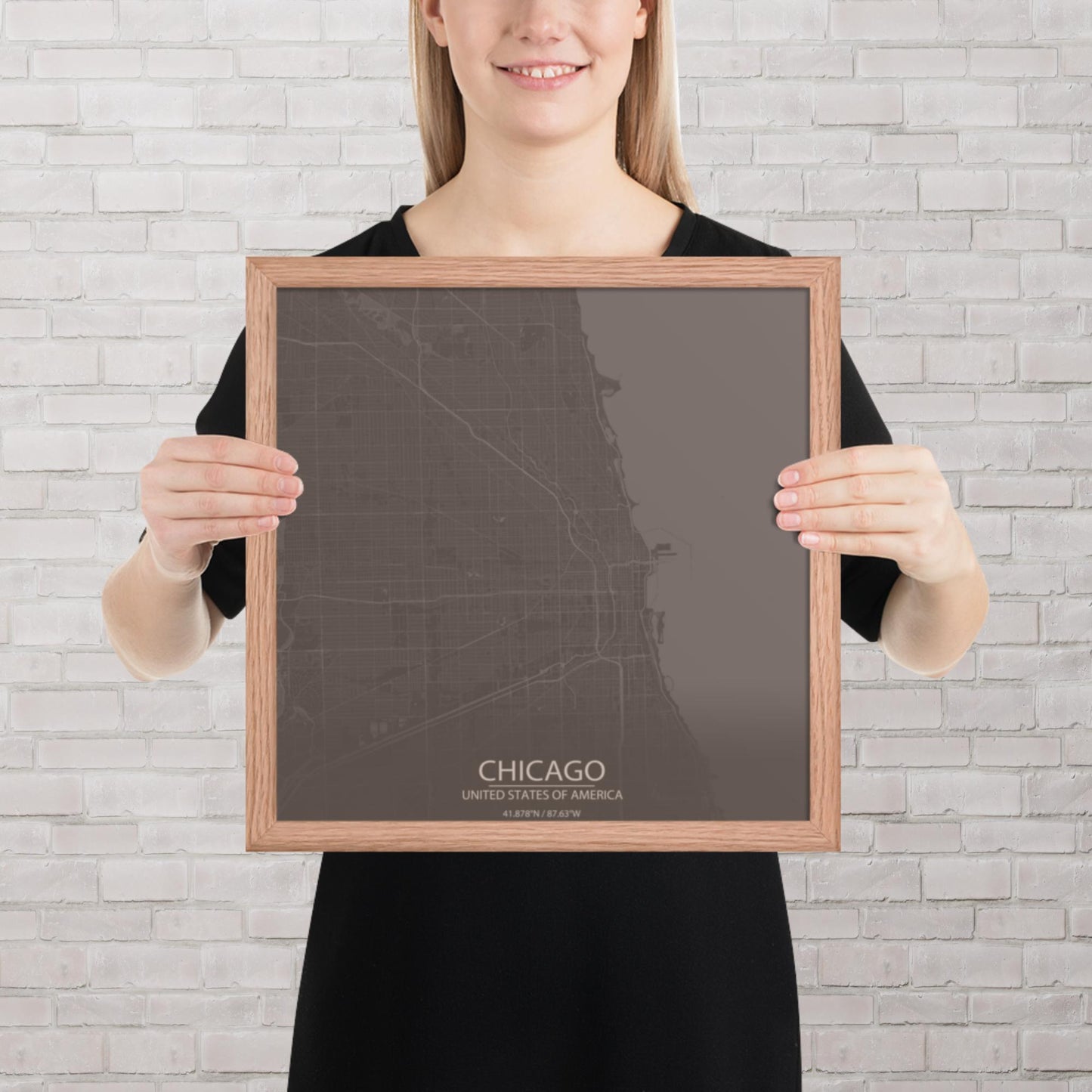 Chicago Brown and Grey Framed Map