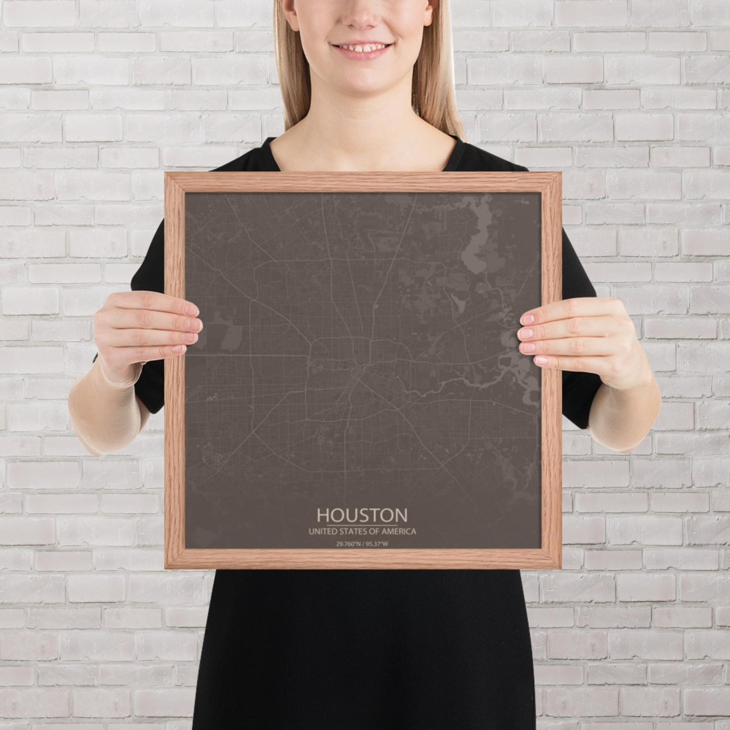 Houston Brown and Grey Framed Map