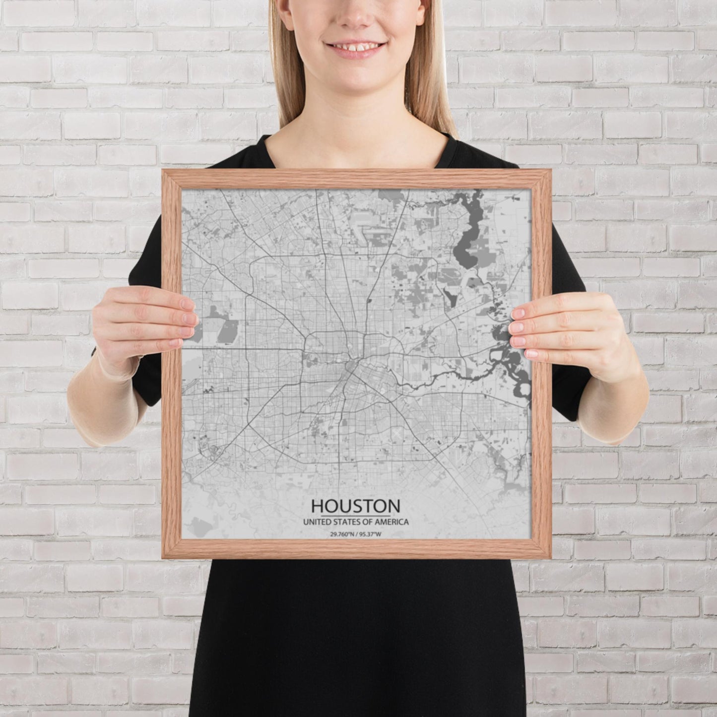 Houston Light Grey Framed Map