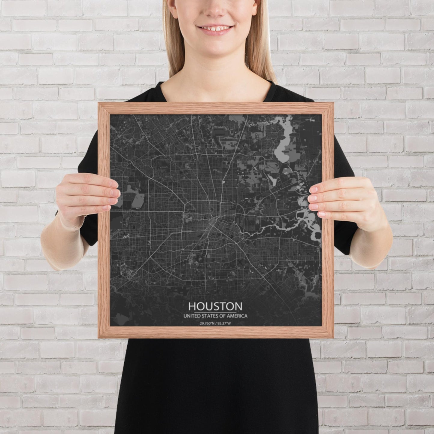 Houston Dark Grey Framed Map