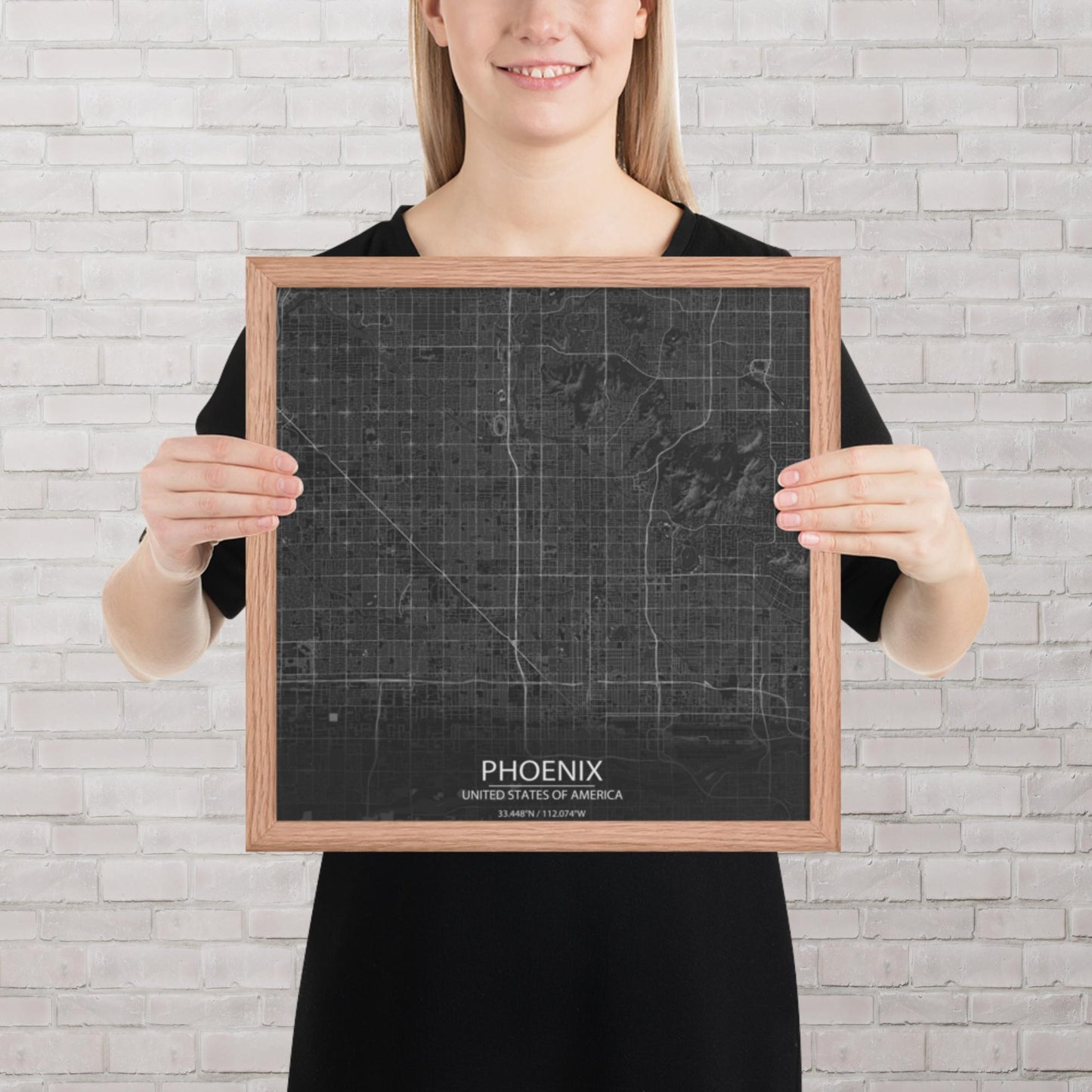 Phoenix Dark Grey Framed Map