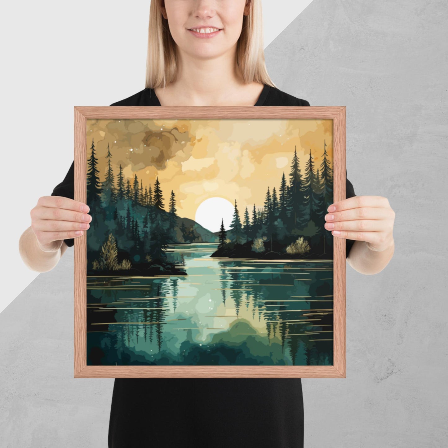 Forest Lake Sunset Framed Poster