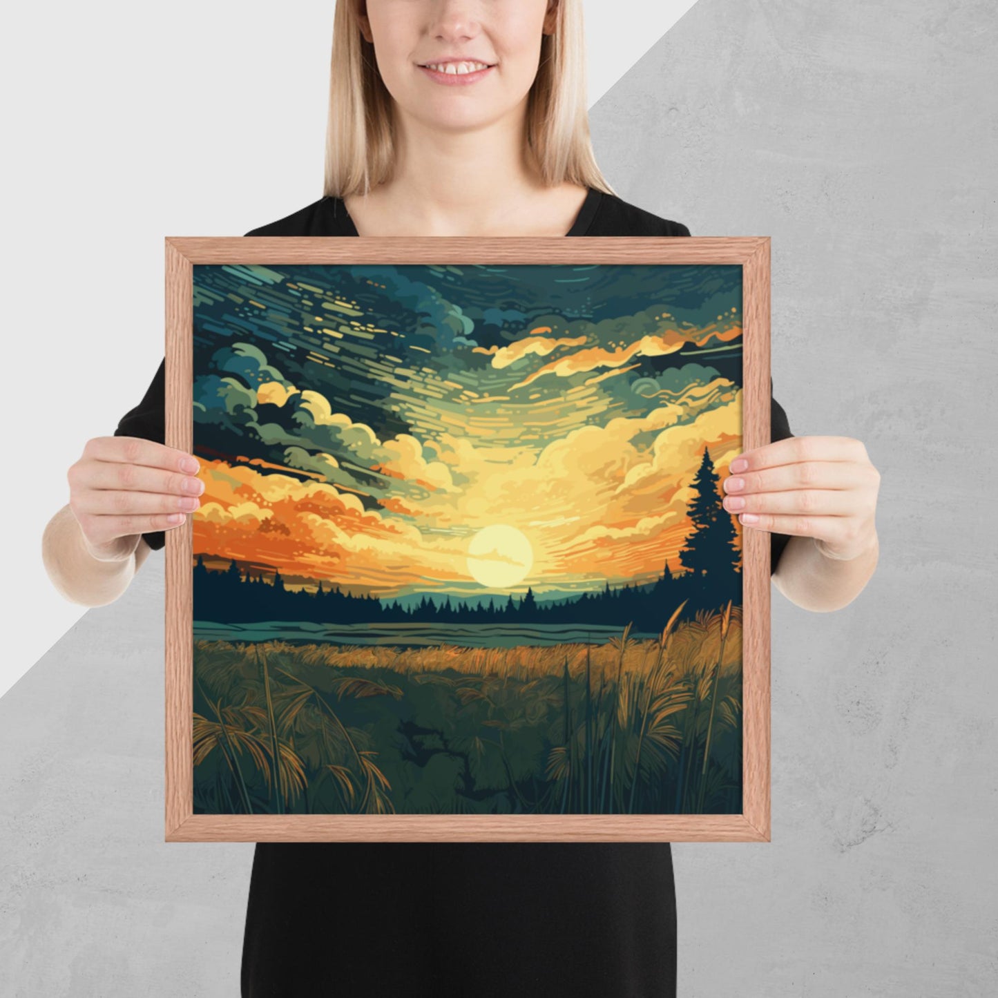 Crop Field Sunset Framed Poster