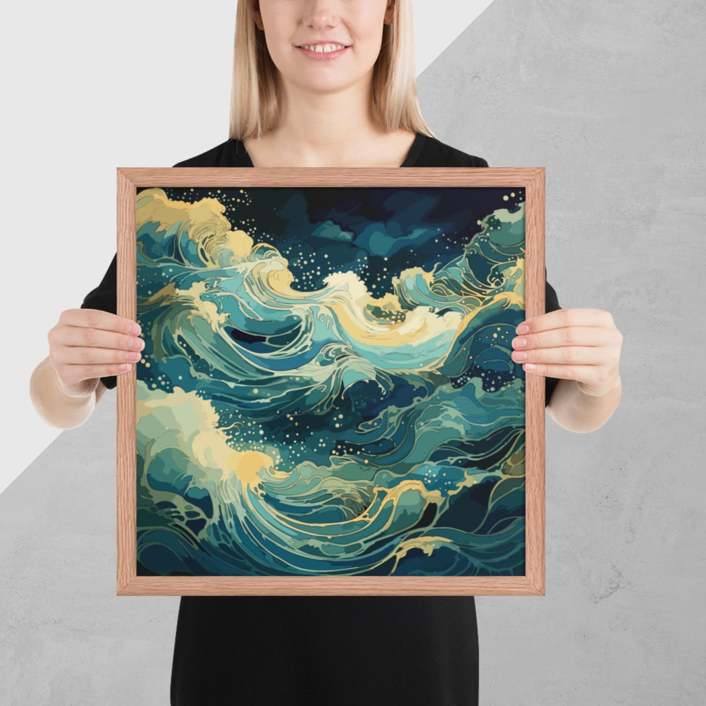 Nighttime Ocean Waves Framed Poster