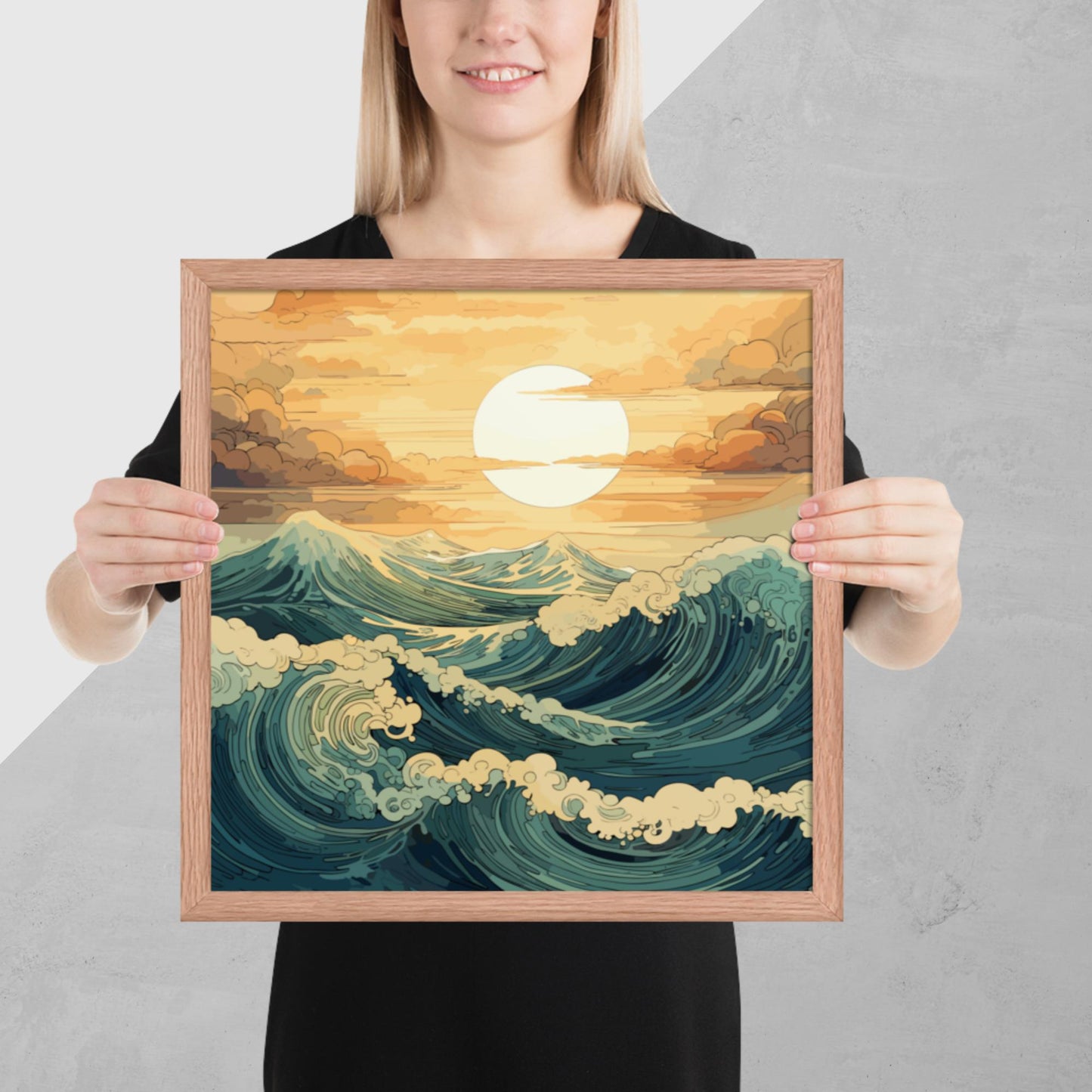 Wavy Sea Sunset Framed Poster