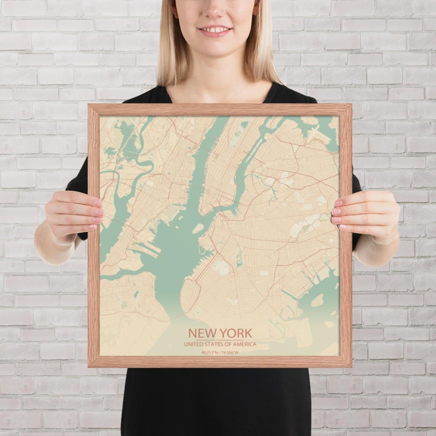 New York Vintage Style Framed Map