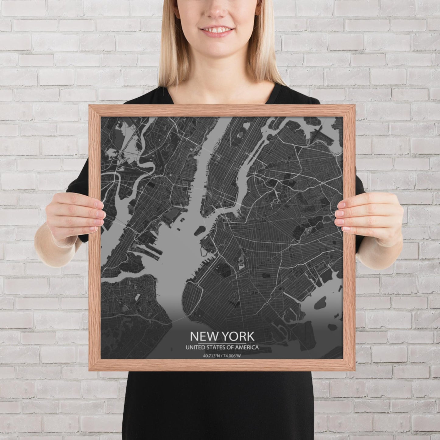 New York Dark Grey Framed Map