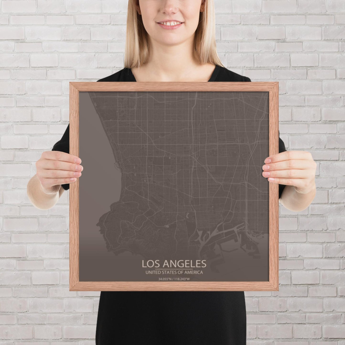 Los Angeles Brown and Grey Framed Map